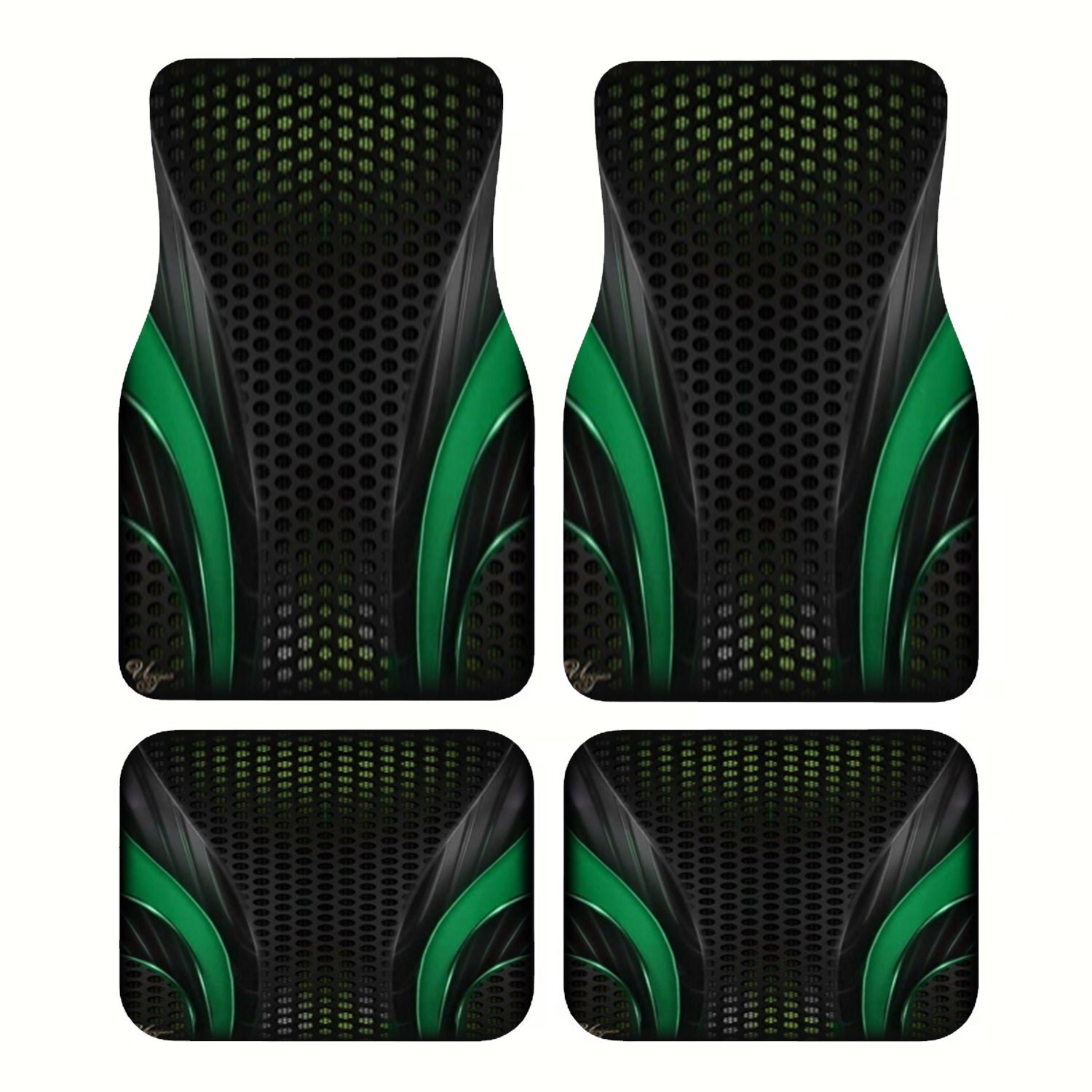 Interior Design Tech - 4 stuks futuristische groen-zwarte automatten, met